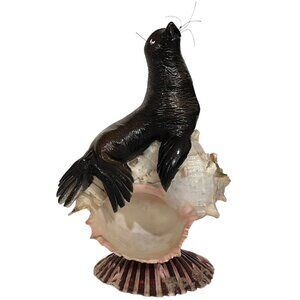 Vintage 1960s Kitschy Seashell Sculpture with Rosin Seal Unique Art Creation